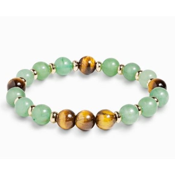 10mm Green Aventurine & Tiger Eye 'Optimism' Stretch Bracelet - Picture 2 of 7
